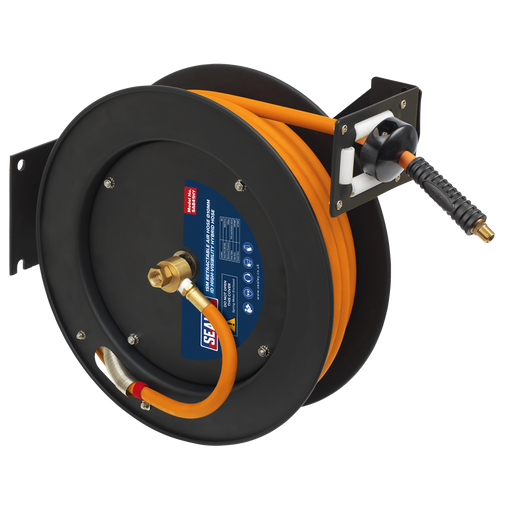 [SA841HY] Sealey 15m Retractable High-Visibility Hybrid Air Hose with Metal Reel 10mm ID