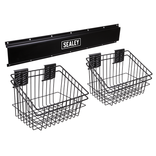 [APHKIT6] Sealey Wall Mounting Storage Rail with 2 Baskets