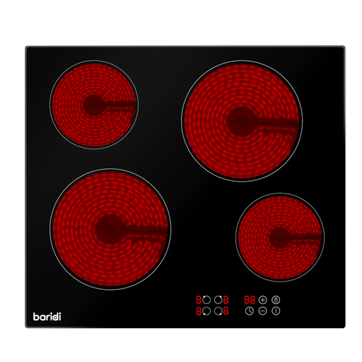 [DH131] Baridi Integrated Ceramic Hob with 4 Cooking Zones 60cm - Black Glass
