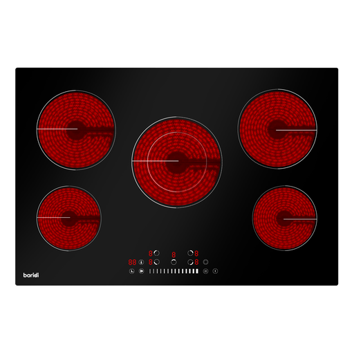 [DH175] Baridi Integrated Ceramic Hob with 5 Cooking Zones 77cm - Black Glass