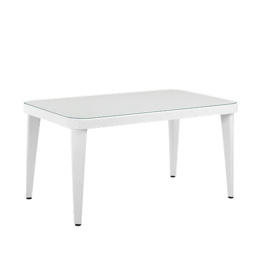 [DG210] Dellonda Weather-Resistant Polypropylene/Fibreglass Dining Table with Tempered Glass Top - Ivory White