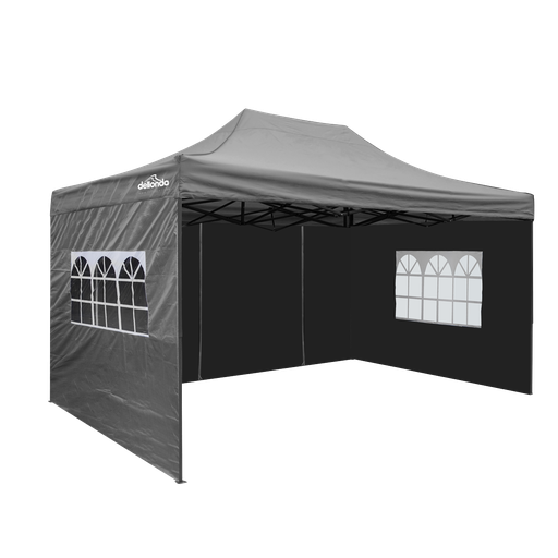 [DG171] Dellonda Premium 3x4.5m Pop-Up Gazebo & Side Walls, PVC Coated, Water-Resistant Fabric with Carry Bag, Rope, Stakes & Weight Bags - Grey