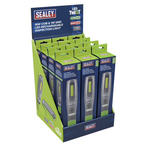 [LED2001GDB] Rechargeable Inspection Light 16W COB & 1W SMD LED - Green - Display Box of 12